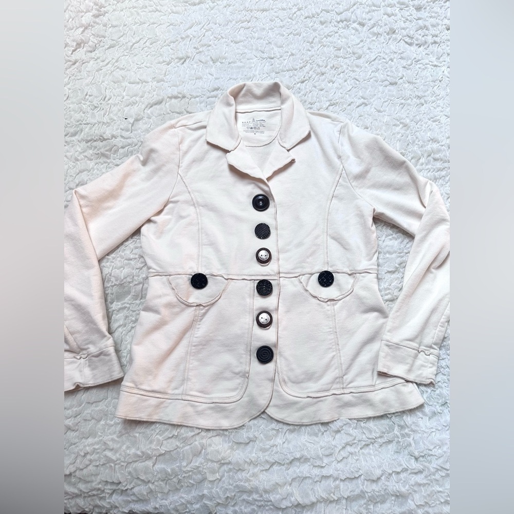 Neon Buddha Knit Blazer Jacket Cream Medium Stretch Travel Layer